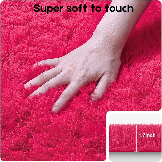 8x10 Area Rugs for Living Room, Fluffy Large Rugs for Bedroom, Soft Shag Fuzzy Non-Slip Carpet for Kids Boys and Girls Nursery Room Dorm Indoor Home Decor (Hot Pink, 8ft x 10ft)