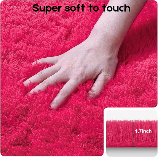 8x10 Area Rugs for Living Room, Fluffy Large Rugs for Bedroom, Soft Shag Fuzzy Non-Slip Carpet for Kids Boys and Girls Nursery Room Dorm Indoor Home Decor (Hot Pink, 8ft x 10ft)