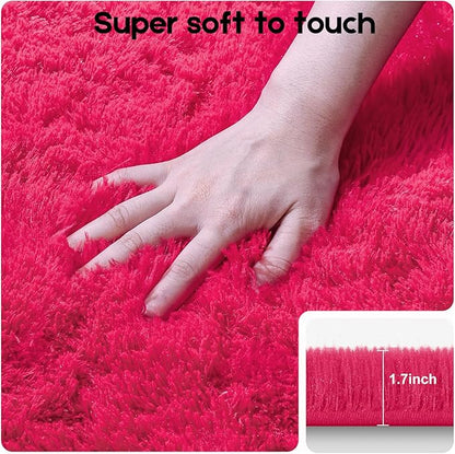 6x9 Area Rugs for Living Room, Fluffy Large Rugs for Bedroom, Soft Shag Fuzzy Non-Slip Carpet for Kids Boys and Girls Nursery Room Dorm Indoor Home Decor (Hot Pink, 6ft x 9ft)