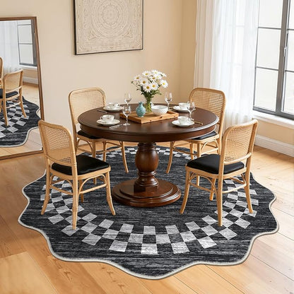 GarveeHome Scalloped Round Rug 4ft Modern Solid Color Circle Rugs Non Slip Low Pile Living Room Throw Carpat Washable Bedroom Scalloped Round Area Rug Stain Resistant Bordered Rug for Kitchen, 4'x4'