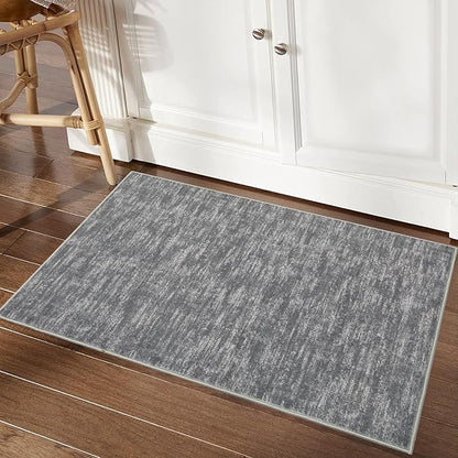 RUGSREAL Small Area Rug 2x3 Entryway Rug Washable Contemporary Bath Mat Modern Solid Indoor Throw Carpet Machine Washable Non-Slip Low-Pile Area Rug for Living Room Bedroom Laundry, 2' x 3' Grey
