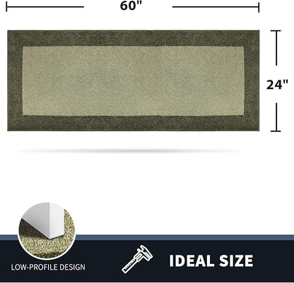PURRUGS Dirt Trapping Door Mat 24" x 60", Non-Slip/Skid Machine Washable Entryway Rug, Shoes Scraper, Throw Rug, Super Absorbent Area Rug for Muddy Wet Shoes and Paws, Budding Green & Sage Green