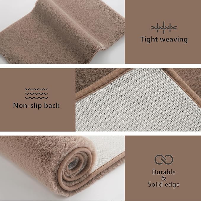 Solid Color Rabbit Fur Carpet, Ultra-Soft and Cozy, Perfect for Bedroom, Living Room Decor and Comfort (Coffee, 4' x 6')