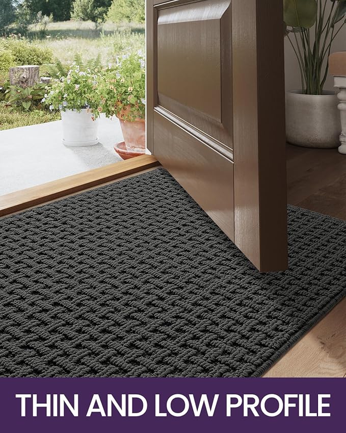DEXI Front Entryway Door Mat Non Slip 24x36, Washable Entry Way Mats Inside Entrance Low Profile, Welcome Doormat Dirt Trapper for House Floor Home Porter Hall Backdoor Area, Dark Grey