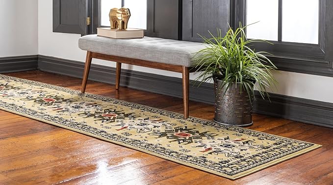 Unique Loom Taftan Collection Border Geometric Tribal Inspired Design Area Rug, 2 ft 2 in x 8 ft 2 in, Gold/Gray