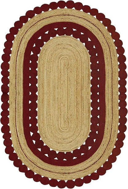 2.6x16 Flatweave Runner – Handmade Boho Oval Rug, 0.27" Thick, Solid Red Beige Flatweave, Hand Braided Jute Kilim Carpet for Hallway, Staircase, Entryway, Corridor