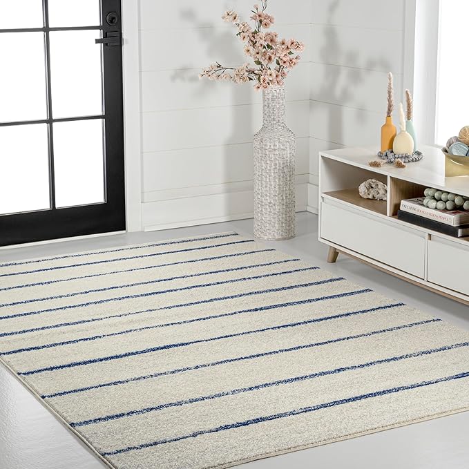 JONATHAN Y Williamsburg Minimalist Stripe Cream/Navy Indoor Area Rug, 4x6, Contemporary, Modern, Easy-Cleaning for Living Room, Bedroom, Kitchen, Pet Friendly, Non-Shedding (MOH201E-4)