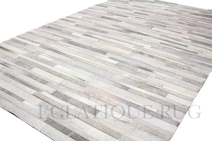 Cowhide Leather Rug for Living Room 4x6 Natural Leather Rug Modern Stripes Style Floor Carpet for Home Decor | Superior Indoor Area Rug Silver