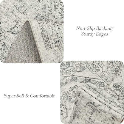 6x9 Area Rug for Living Room Floral Washable Non-Slip Gray Rugs for Bedroom Dinning Room Ultra-Thin Indoor Grey Rug