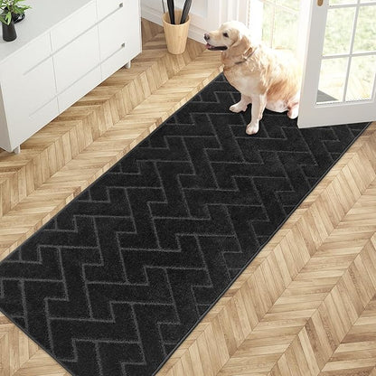 PURRUGS Dirt Trapping Door Mat 32" x 70", Non-Slip Machine Washable Entry Rug, Shoe Scraper, Dog Doormat, Super Absorbent Welcome Mat for Front & Back Door, Muddy Wet Shoes & Paws, Black