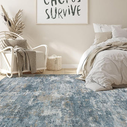 Nakagishi 6x9 Area Rugs Living Room: Washable Abstract Large Neutral Soft Rug Stain Resistant Modern Indoor Floor Non-Slip Carpet for Bedroom Nursery Kids Playroom Office Dining Room Dorm-Blue Brown