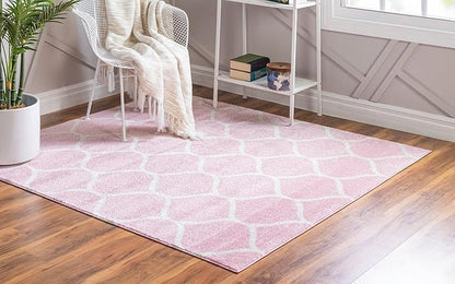 Rugs.com Lattice Frieze Collection Rug – 8' Square Light Pink Medium Rug Perfect for Living Rooms, Kitchens, Entryways