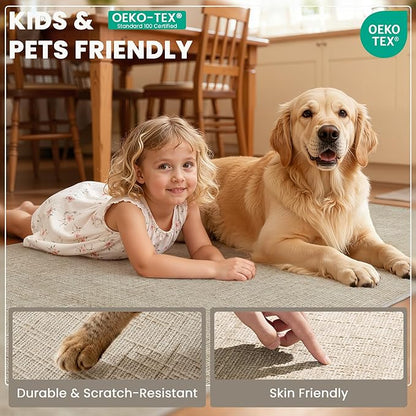 Art&Tuft 2x5 Runner Rug - Washable Runner Rugs, Non-Slip Runner Rug for Hallway, High Low Pile Textured Stripe 2x5 Rug Runner Throw Carpet for Entrance Entryway Bedroom Living Room Kitchen, Beige