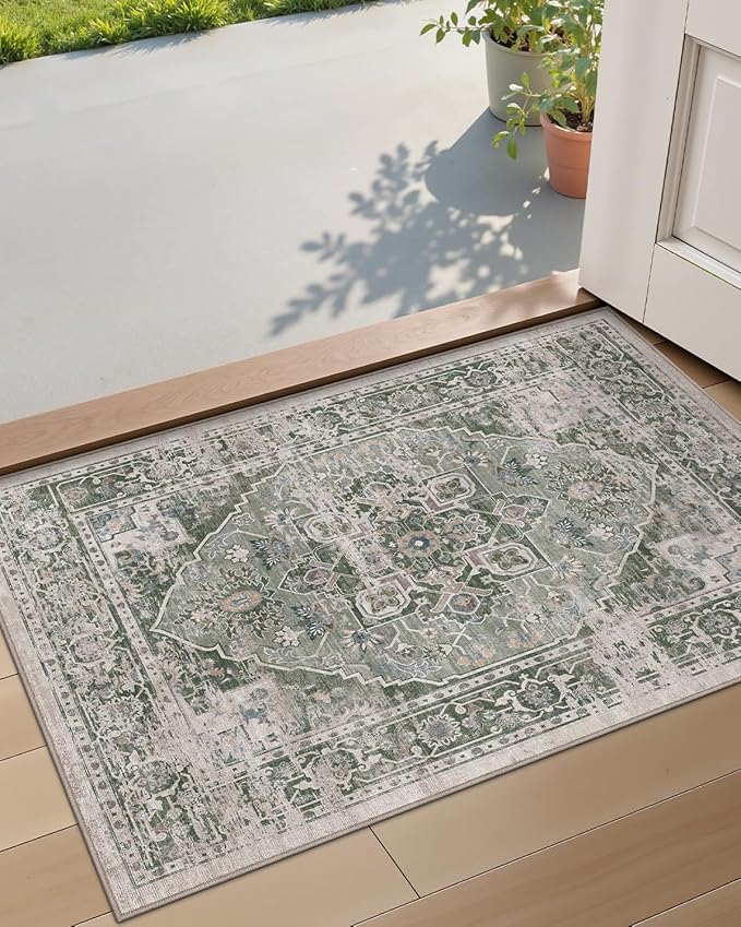 LUMI Indoor Door Mat 17x30, Washable Low Pile Entry Rug with Non-Slip Rubber Backing, Durable Welcome Mat for Entryway, Hallway, Patio, or Porch