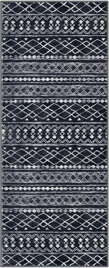 KUTA Moroccan Washable Hallway Runner Rug, 2x6 Non-Slip Vintage Black Boho Rugs Kitchen Runners Ultra Soft Distressed Geometric Floor Carpet for Bedroom Laundry Living Room