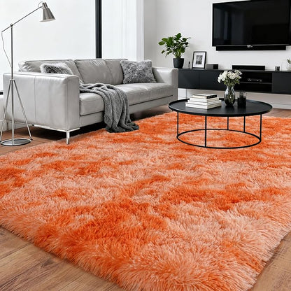 Extra Large Plush Rug High Pile Fluffy Rug for Living Room, Big Plush Non-Skid Shag Carpet, Soft Shaggy Rugs for Bedroom Indoor Modern Home Decor Tie Dye Orange 9x12ft