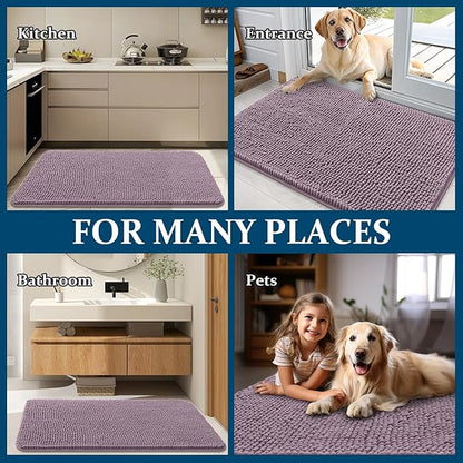 OLANLY Dog Door Mat for Muddy Paws 36x24, Absorbs Moisture and Dirt, Absorbent Non-Slip Washable Doormat, Quick Dry Chenille Mud Mat for Dogs, Entry Indoor Entryway Carpet for Inside Floor, Deep Plum