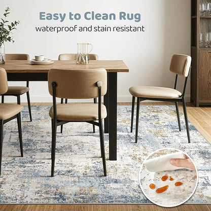5x8 Area Rug Washable Rugs: Large Abstract Modern Soft Stain Resistant Indoor Floor Non-Slip Accent Carpet for Living Room Bedroom Nursery Playroom Dining Room Office Dorm Home House- Light Blue
