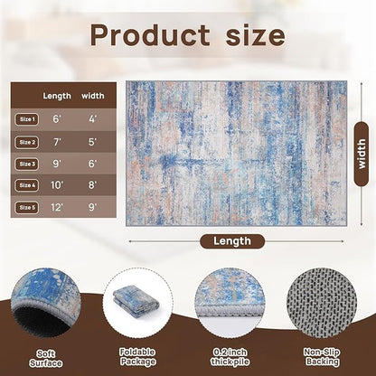 Abstract 6x9 Area Rug for Living Room Dining Room Office Bedroom Blue