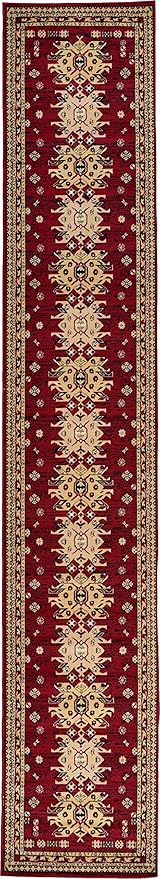 Unique Loom Taftan Collection Border Geometric Tribal Inspired Design Area Rug (2' 11 x 16' 5 Runner, Red/ Gold)