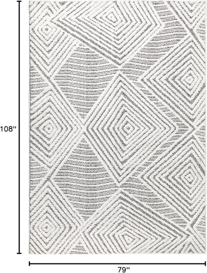 Antep Rugs Palafito 6x9 Geometric Shag Diamond High-Low Pile Textured Indoor Area Rug (Gray, 6'7" x 9')