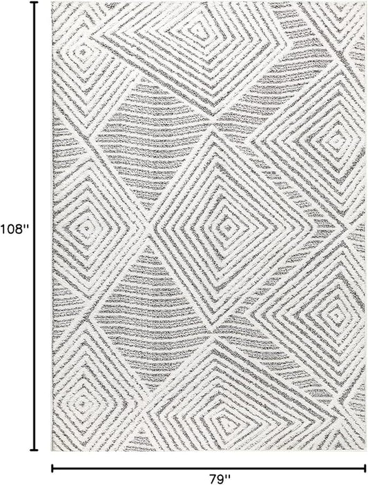 Antep Rugs Palafito 6x9 Geometric Shag Diamond High-Low Pile Textured Indoor Area Rug (Gray, 6'7" x 9')