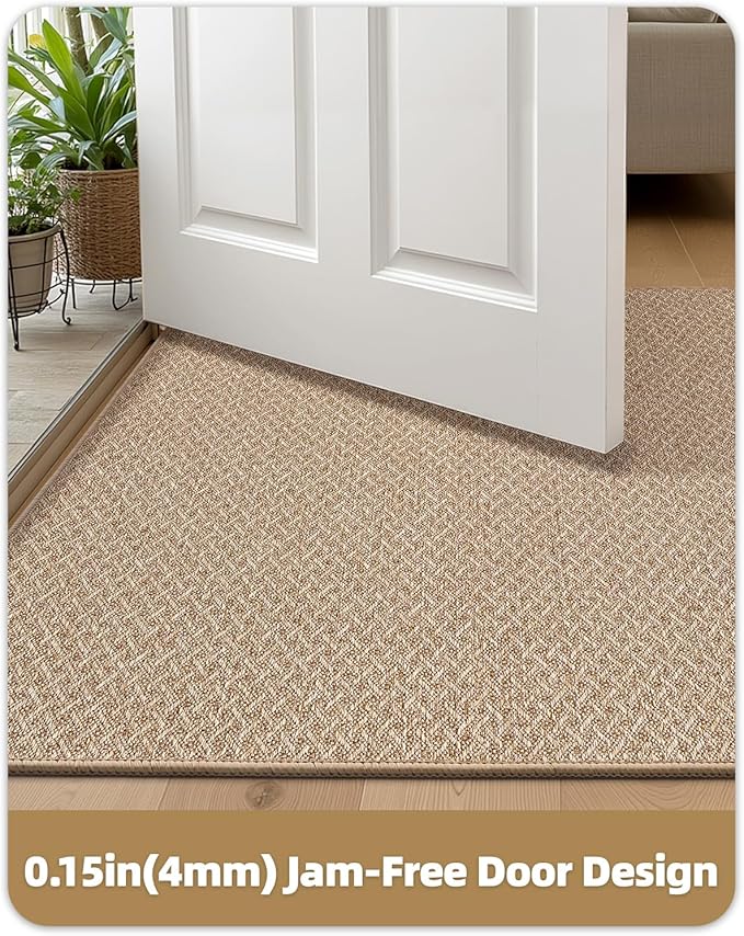 Color&Geometry 17"x30" Small Ultra Thin Indoor Door Mat Non Slip Rubber Backed Dirt Trapper(Rolled-up NO Creases), Rugs for Entryway, Front Door Mat Indoor Washable Low-Profile Entry Mat, Khaki