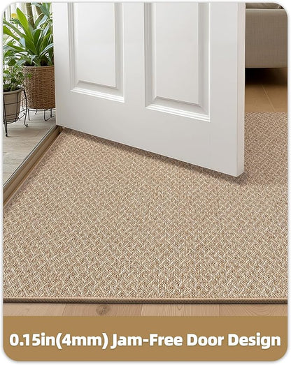 Color&Geometry Ultra Thin Indoor Door Mat Non Slip Rubber Backed Dirt Trapper 48"x72"(Rolled-up NO Creases), Rugs for Entryway, Front Door Mat Indoor Washable Low-Profile Entry Mat, Khaki