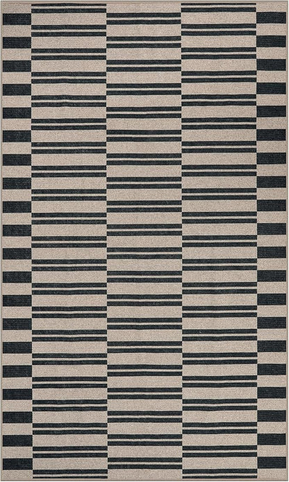 Lahome Striped Easy Jute Rug, 3x5 Outdoor Patio Porch Rug Washable Rugs for Entryway, Indoor Outdoor Living Room Carpets, Farmhouse Neutral Non Slip Black Carpet for Backyard Bedroom RV