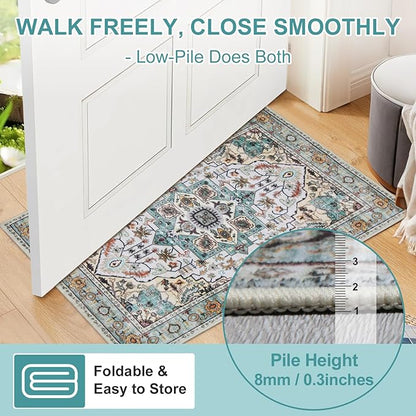 WILLSUN Washable Area Rugs, 2x3 Non-Slip Boho Small Area Rugs for Entryway, Kitchen, Bathroom, Machine Washable Vintage Rug, Indoor Floral Print Carpet for Home Decor, Kid & Pet Friendly Mat
