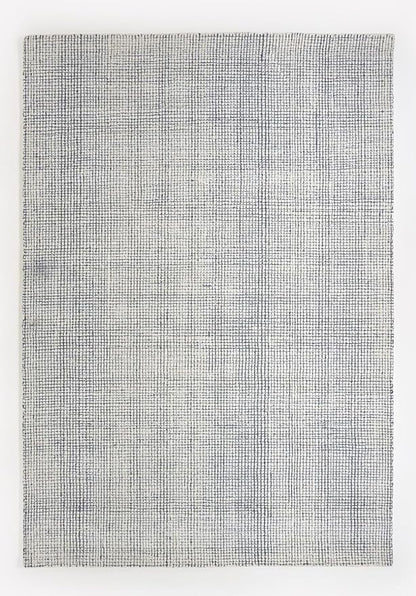 Hand-Tufted 100% Wool Pile Area Rug – Geometric Textured Grid Check Pattern – Thick and Durable Floor Carpet for Bedroom, Living Room, Kids Room, and Dining Area (Indigo Blue, 2' x 3')