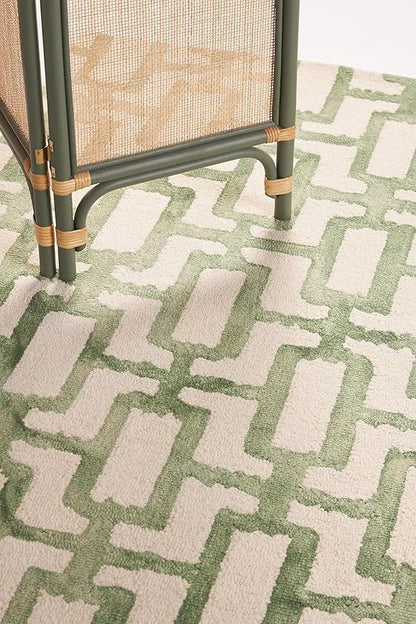 Hand-Tufted Wool Marengo Rug in Green – Modern Geometric Pattern Carpet for Living Room & Bedroom – Durable & Soft– 12 x 15