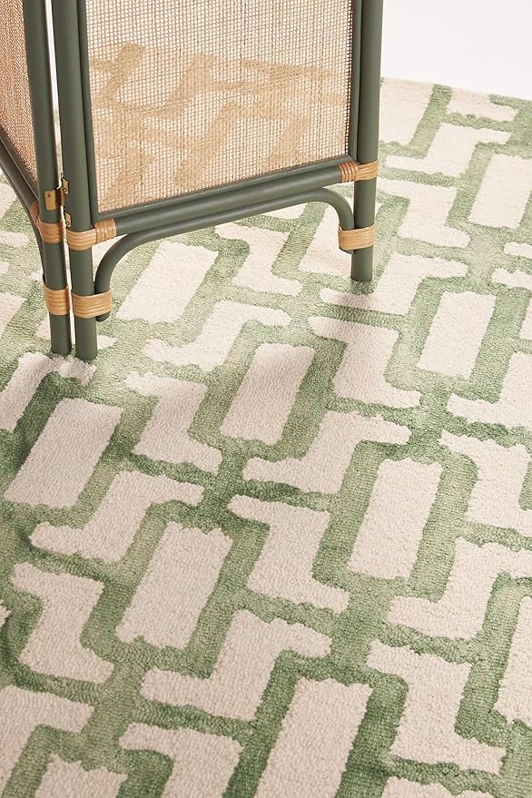 Hand-Tufted Wool Marengo Rug in Green – Modern Geometric Pattern Carpet for Living Room & Bedroom – Durable & Soft– 6 x 6