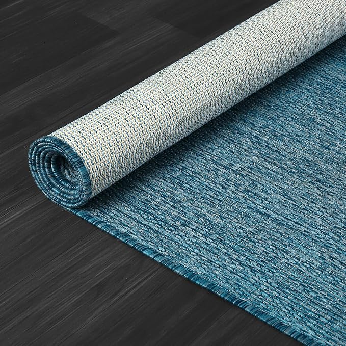 CAMILSON Outdoor Rug 5x7 Modern Area Rugs for Indoor and Outdoor Patios and Porches - Waterproof, Washable, Non-Shedding, Easy-to-Clean Outside Carpet (5 x 7, Solid - Aqua)