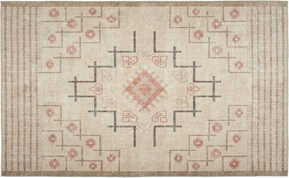 Revival Rugs Funk 5'x8' Zero-Shedding Area Rug for Living Room Bedroom - Oeko-TEX Certified, Low Pile, Spot Clean, Beige, Cream