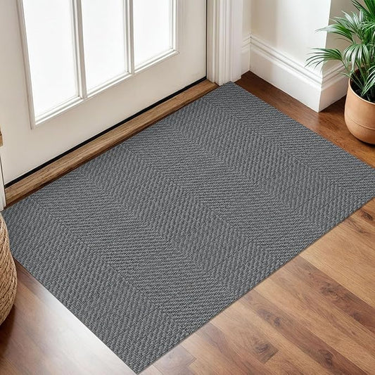 IOHOUZE Small Area Rug 2x3 Washable Woven Rugs for Entryway Non Slip Rubber Backed Front Door Rugs Indoor Doormat Throw Rug Floor Carpet for Entrance Kitchen, Charcoal/Dark Grey