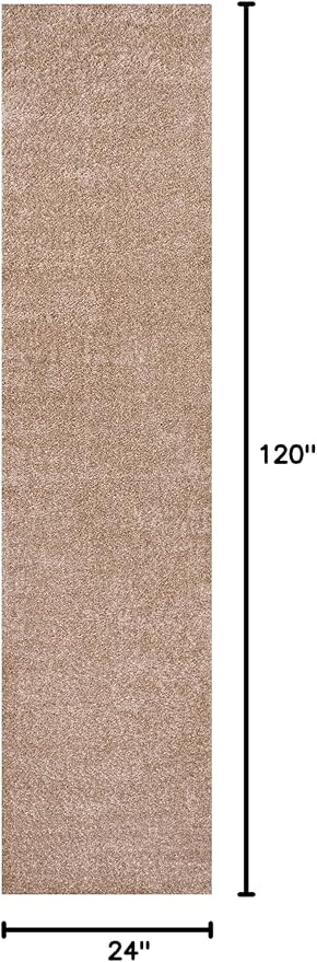Eyely UES100G-210 Supersoft Haze Solid Low-Pile Indoor Runner Rug Casual;Contemporary;Solid;Traditional, Bedroom, Kitchen, Living Room, Easy-Cleaning, Non-Shedding, 2 X 10, Beige