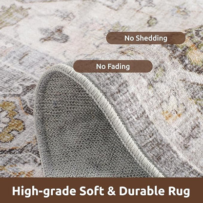 AMOAMI-2X10 Runner Rug-Washable Runners for Hallways-Soft Non Slip Bedside Rugs for Bedroom-Vintage Long Rug for Hallways Entryway Laundry Room Stair Kitchen Bathroom Grey