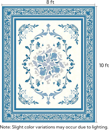 SOULFUL Medium Pile 8x10 Rugs for Living Room - Cozy Soft Underfoot Large Area Rug - Blue Boho Floral - Washable Non-Slip - Perfect for Bedroom Kids Room Under Dining Table Office