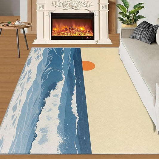 Boho Sun Area Rugs 3x4ft, Abstraction Deco Kids Bedroom Rug, Minimalist Sunburst Bedside Rug Durable Non Slip for Cafe Living Room Under Table Boys Room Decor
