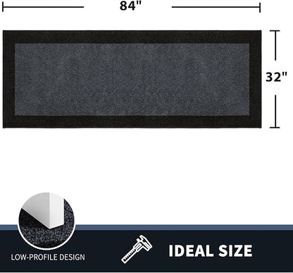 PURRUGS Dirt Trapping Door Mat 32" x 84", Non-Slip/Skid Machine Washable Entryway Rug, Shoes Scraper, Throw Rug, Super Absorbent Area Rug for Muddy Wet Shoes and Paws, Bluish Grey & Charcoal