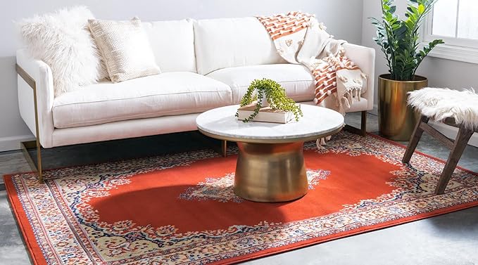 Unique Loom Reza Collection Traditional Persian Style Area Rug, 4 x 6 ft, Terracotta/Ivory