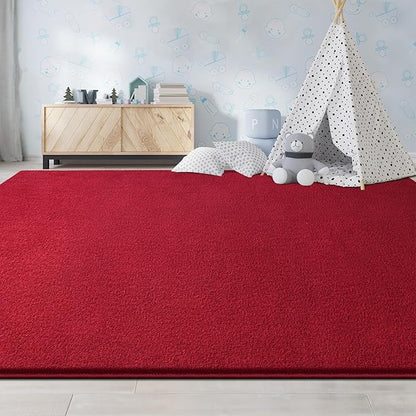 Large Area Rugs for Living Room Bedroom, 4x6 Feet Burgundy Red Rug, Minimalist Modern Shag Rug, Soft Thick Memory Foam Indoor Carpet, Non-Slip Washable Rug for Boys Girls Dorm Nursery Room Home Decor