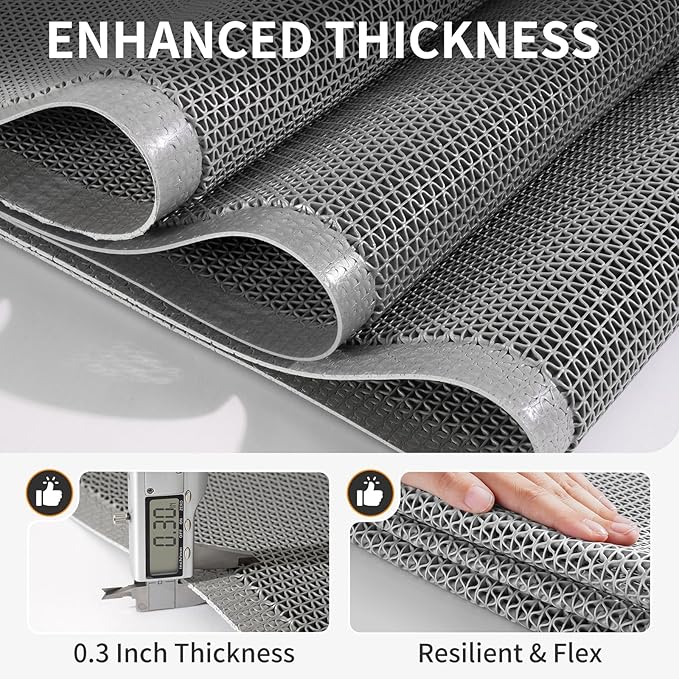 Front Door Mat 20''x31'', Drainage Heavy Duty Dirt Trapping Non-Slip Doormats, Outdoor Rubber Floor Mats, Restaurant Commercial Kitchen Industral Pool Entrance Bar Wet Area, Grey
