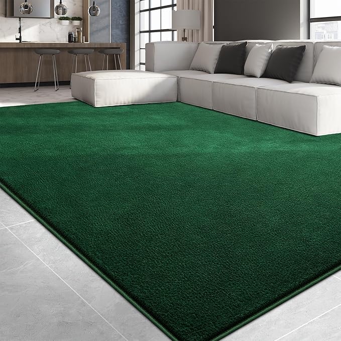 Large Area Rugs for Living Room Bedroom, 5x8 Feet Dark Green Rug, Minimalist Modern Shag Rug, Soft Thick Memory Foam Indoor Carpet, Non-Slip Washable Rug for Boys Girls Dorm Nursery Room Home Decor