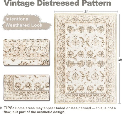 XWZO Entryway Area Rug 2x3ft — Soft Low Pile Non-Slip Door Mat for Bedroom Bathroom Kitchen Laundry Farmhouse, Spill Resistant Washable Small Indoor Carpet for Doorway & Entrance, Beige