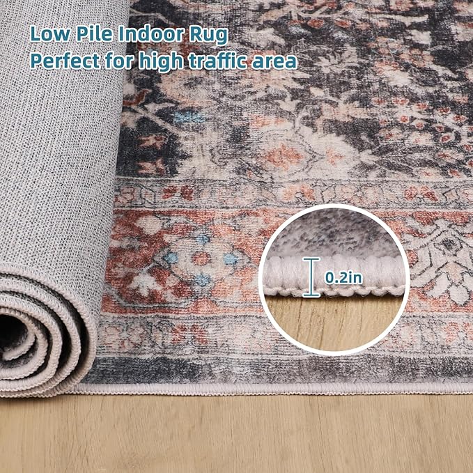 Dripex Washable Area Rug 6x9 Living Room Rug Stain & Water Resistant Foldable Thin Vintage Rugs Bedroom Rug Floor Carpet for Dining Room Kitchen Bathroom Farmhouse Office