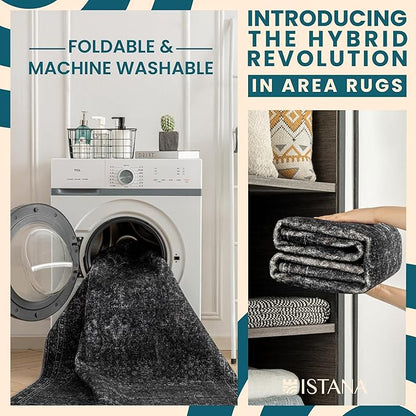 Istana Hallway Runner Rug 2x6 - Black Kitchen Rugs Non Slip Washable -Silk's Soft Touch Carpet Runner - Stylish Rug for Home