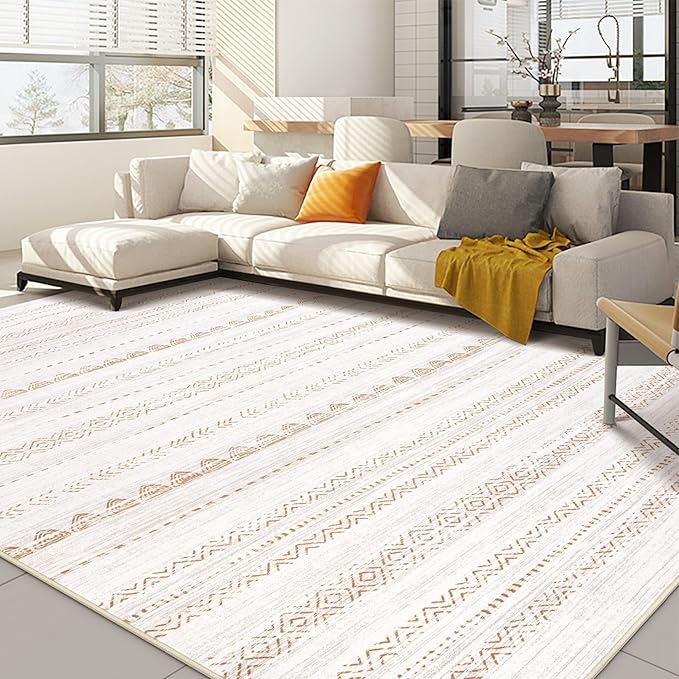 Nakagishi 7x9 Area Rug Living Room: Washable Boho Large Neutral Soft Farmhouse Modern Rugs Stain Resistant Moroccan Non-Slip Indoor Carpet for Bedroom Nursery Kids Playroom Office Dining Room- Brown