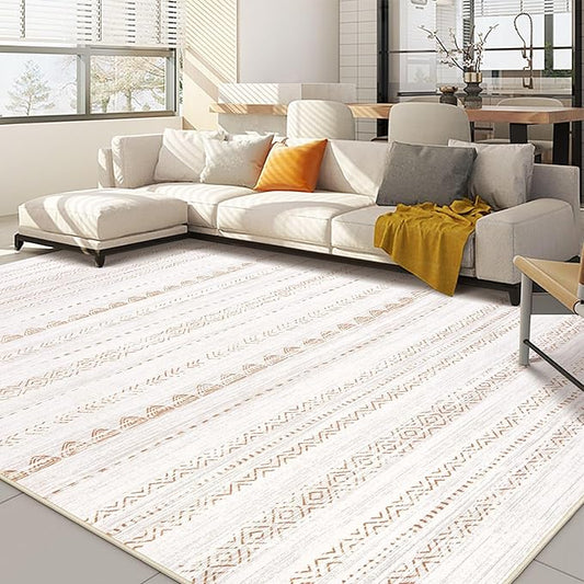 Nakagishi 10x12 Area Rug Living Room: Washable Boho Large Neutral Modern Soft Stain Resistant Farmhouse Indoor Floor Rug Non Slip Accent Carpet for Bedroom Nursery Kids Playroom Office- Brown